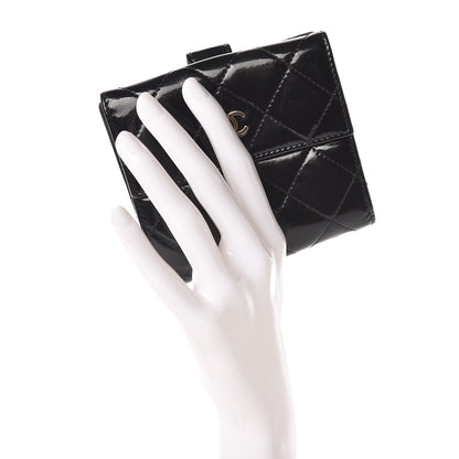 Chanel Patent Quilted Compact French Flap Wallet Black 2 of 16