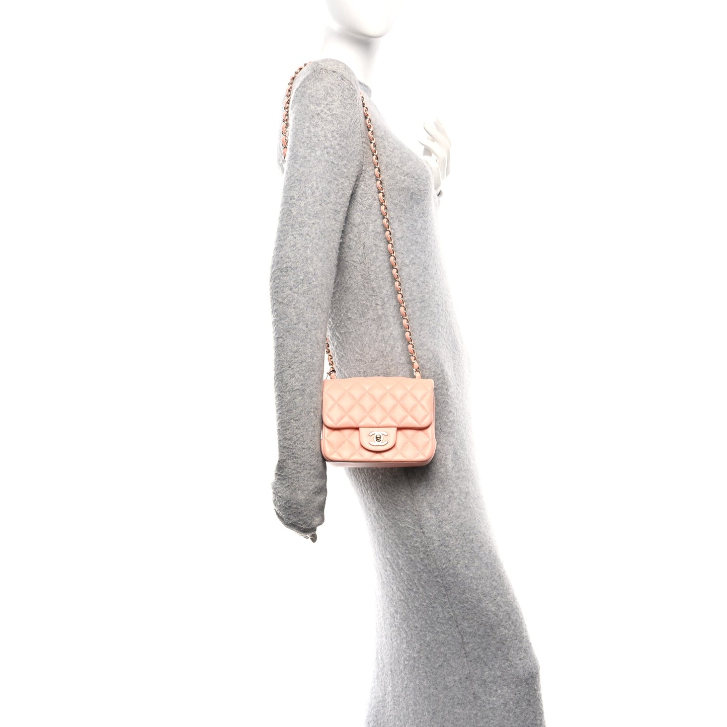 Lambskin Quilted Mini Square Flap Light Pink