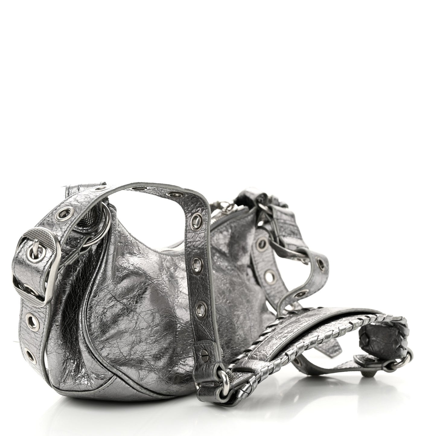 Metallic Agneau Arena Le Cagole Shoulder Bag XS Silver