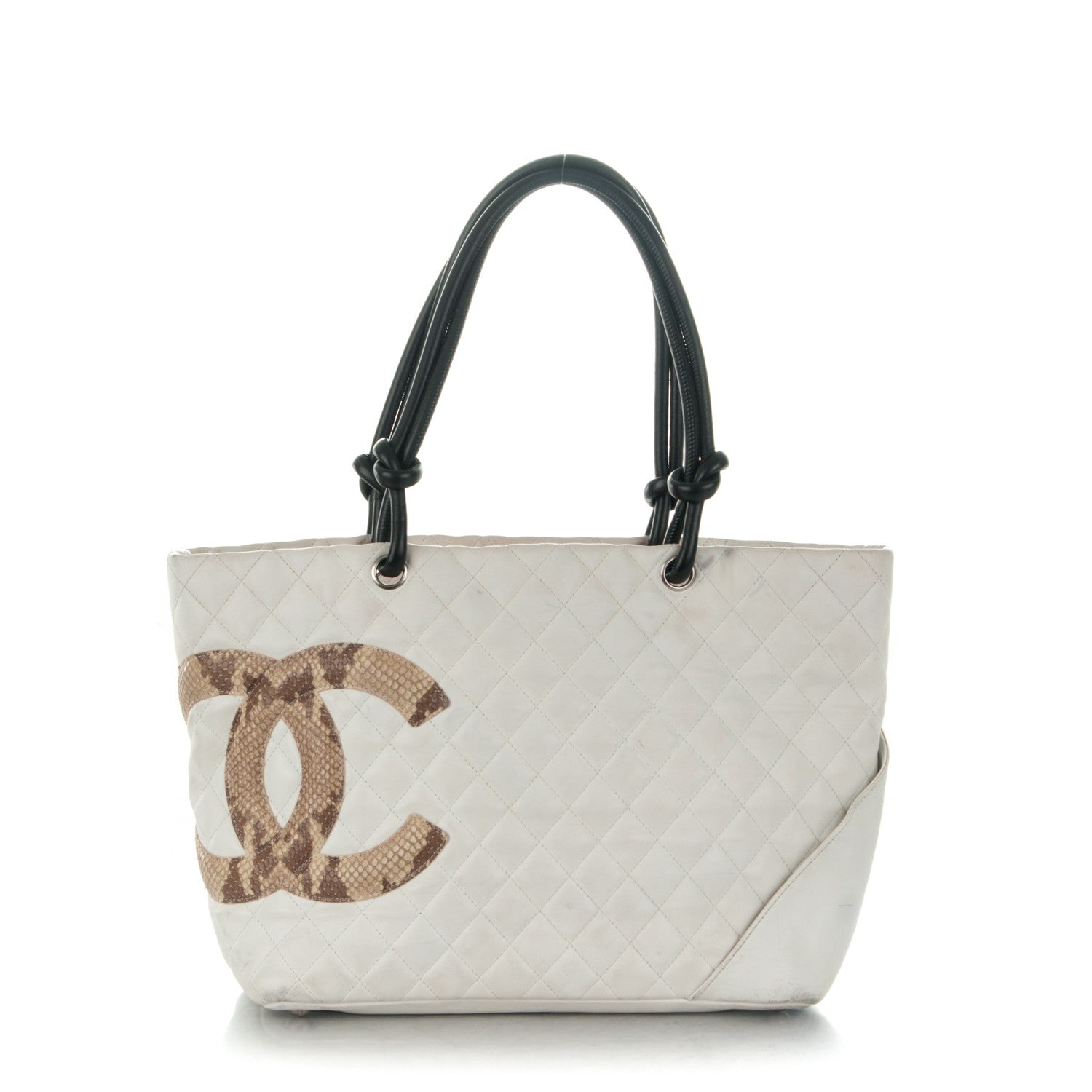 Chanel Calfskin Quilted Python Large Cambon Tote White 1 of 20