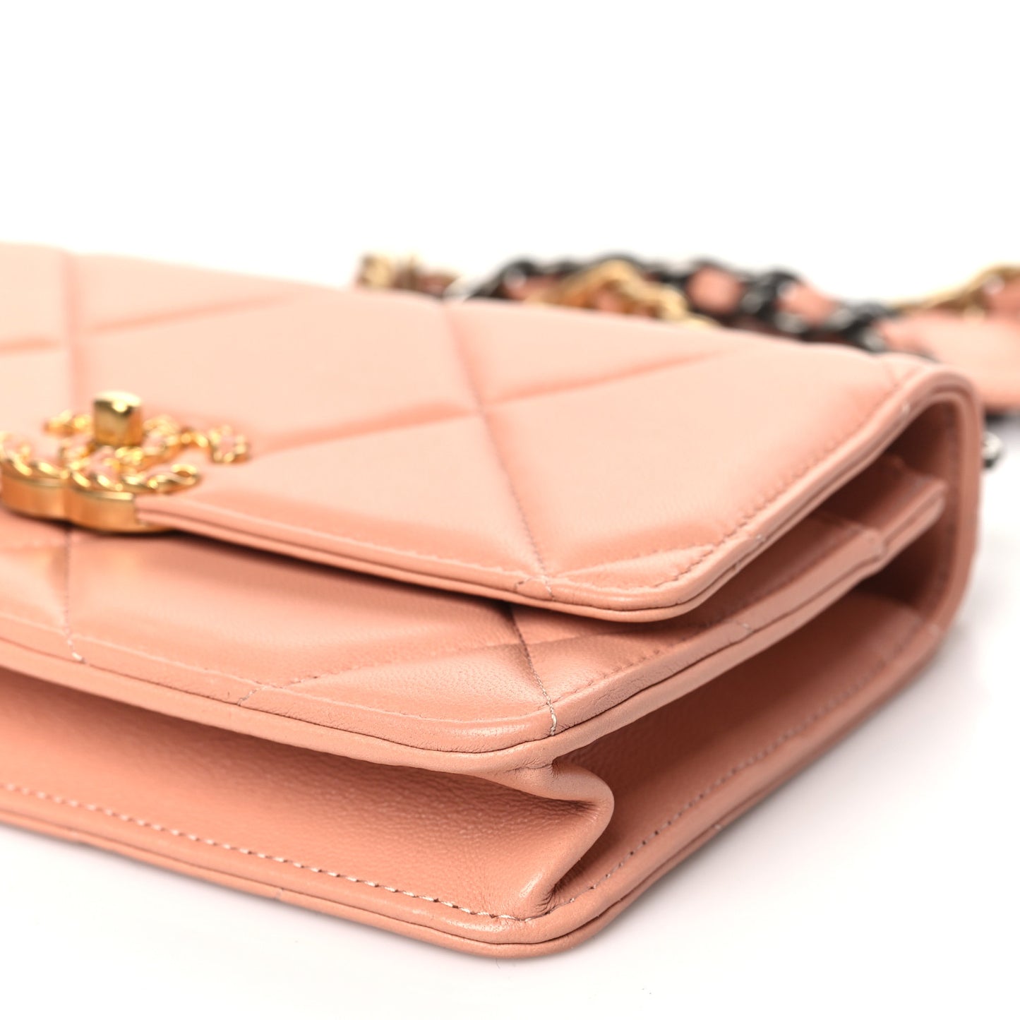 Lambskin Quilted Chanel 19 Wallet On Chain WOC Beige