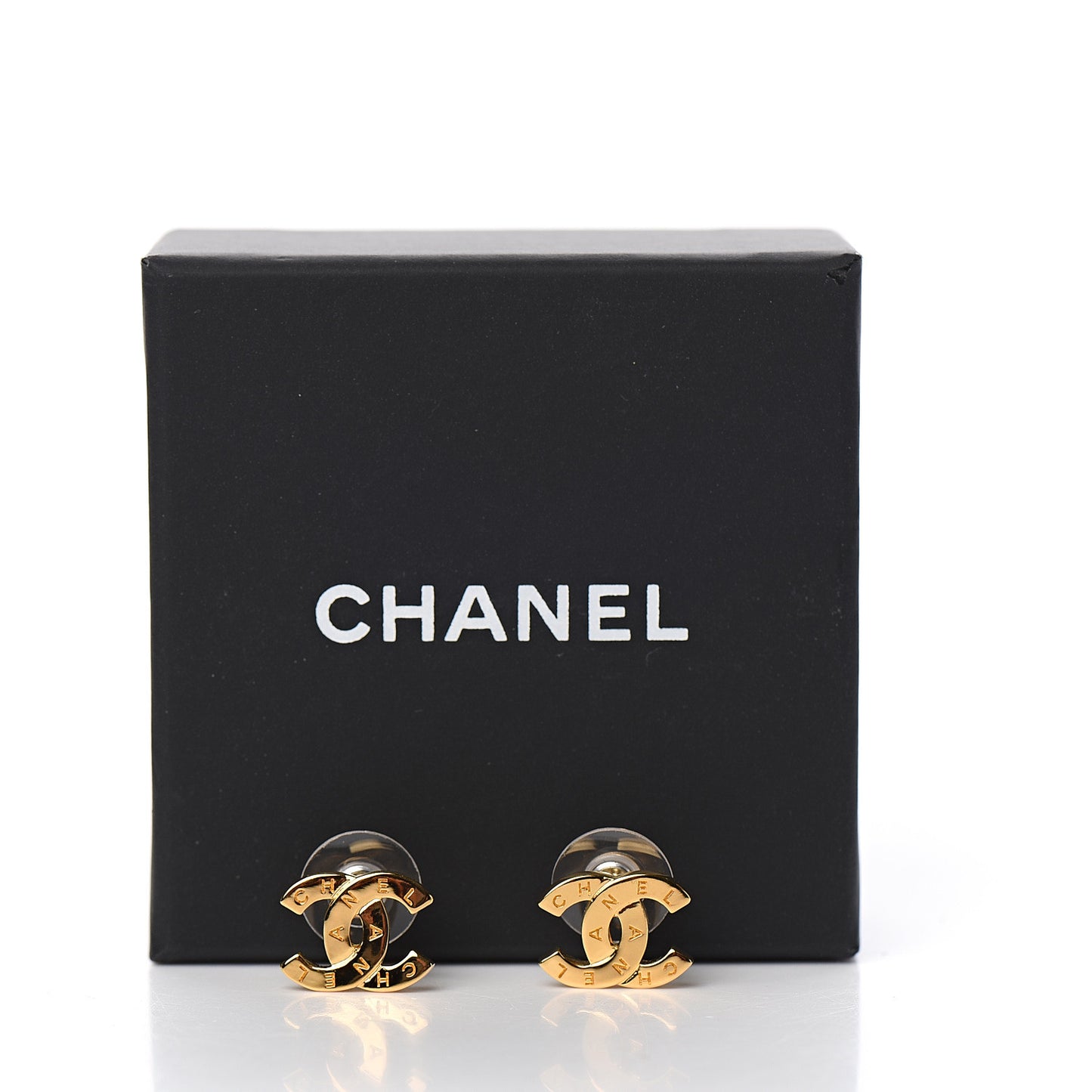 Metal CC Paris Button Stud Earrings Gold