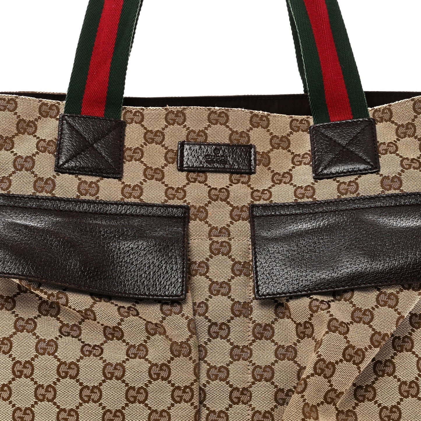 GG Monogram Medium Web Handle Double Pocket Tote Brown