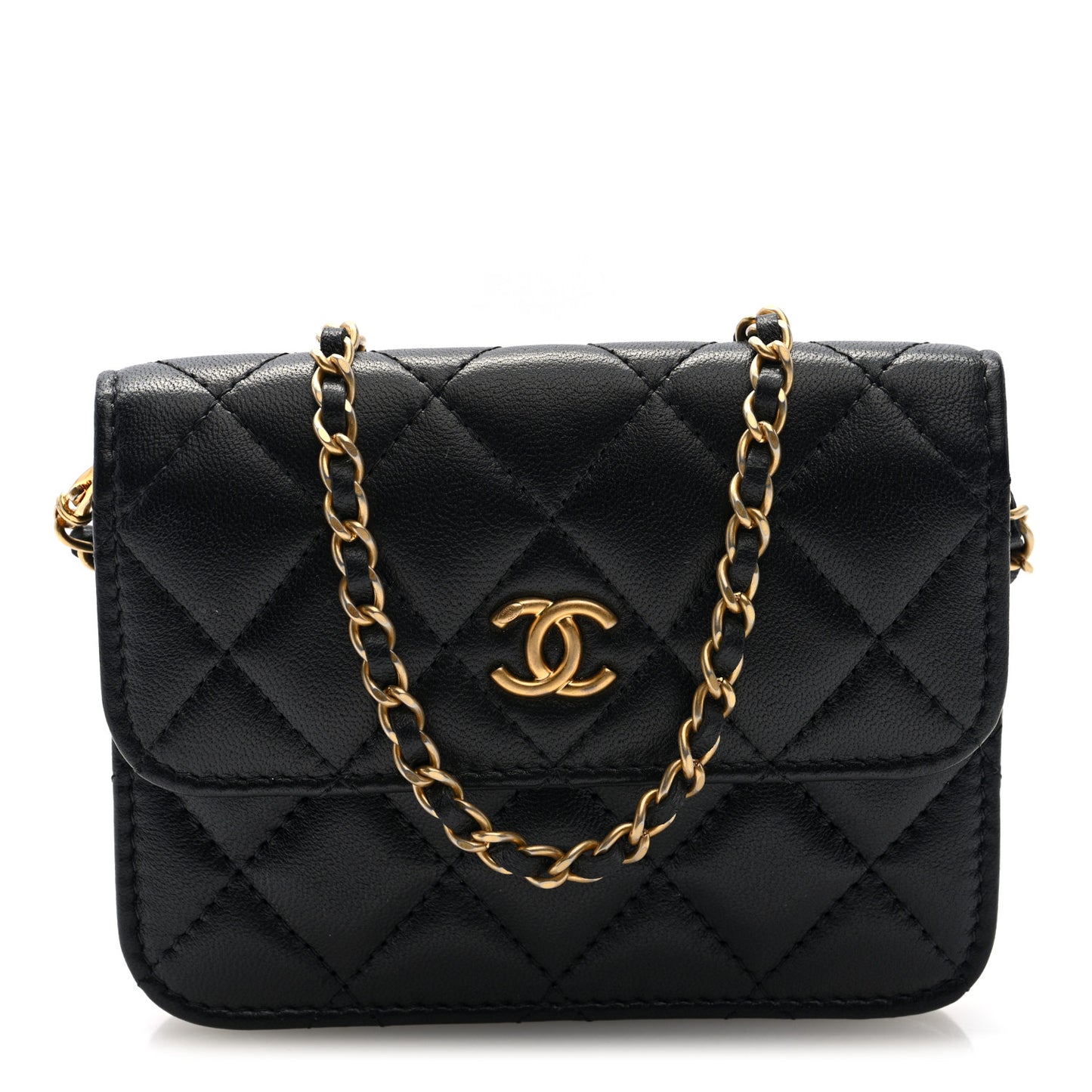 Lambskin Quilted Pearl Crush Flap With Chain Black