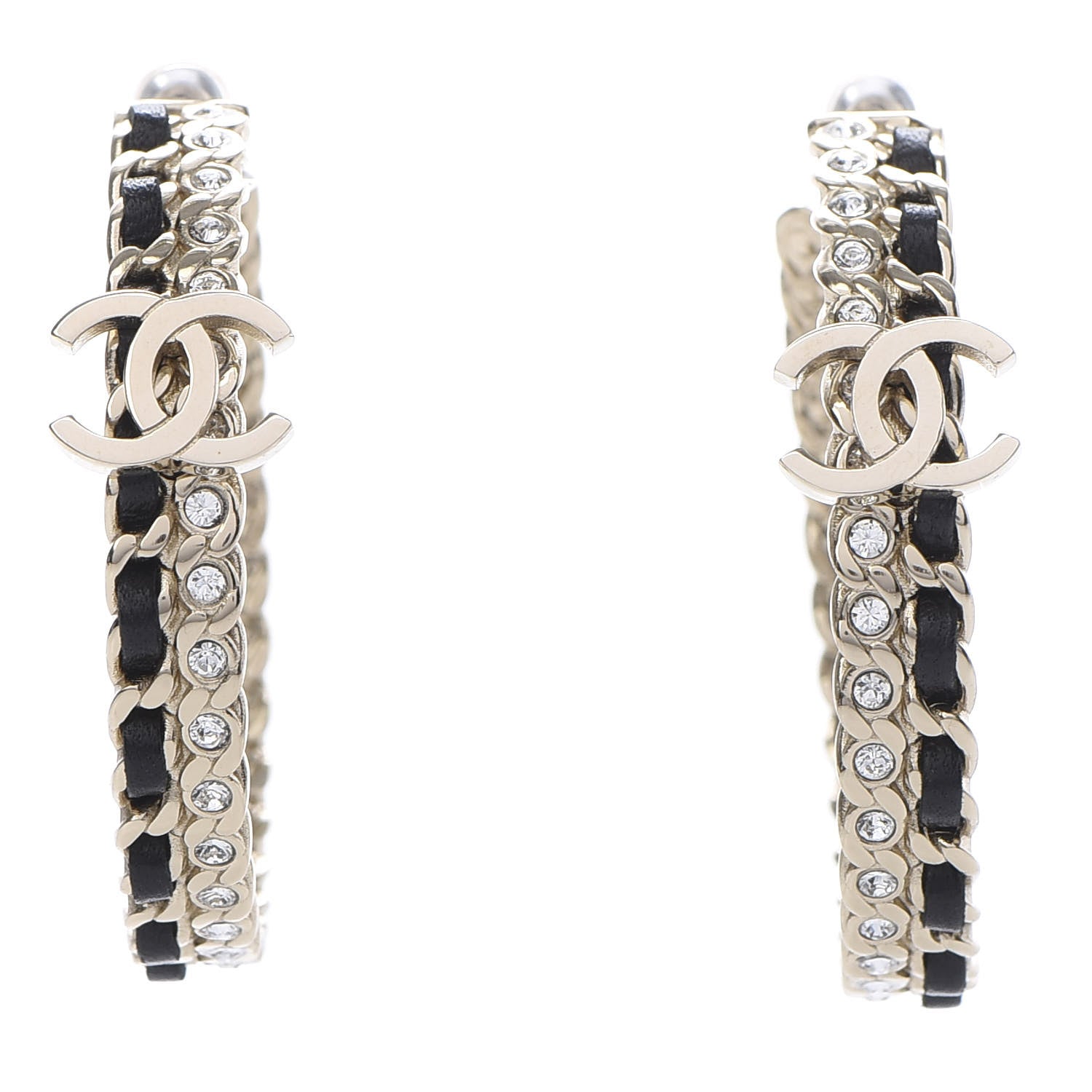 Chanel Crystal Lambskin CC Chain Hoop Earrings Gold Black 1 of 6