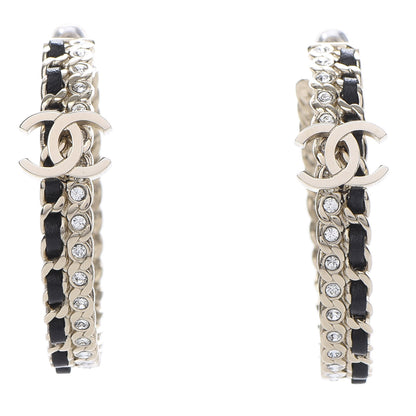 Chanel Crystal Lambskin CC Chain Hoop Earrings Gold Black 1 of 6