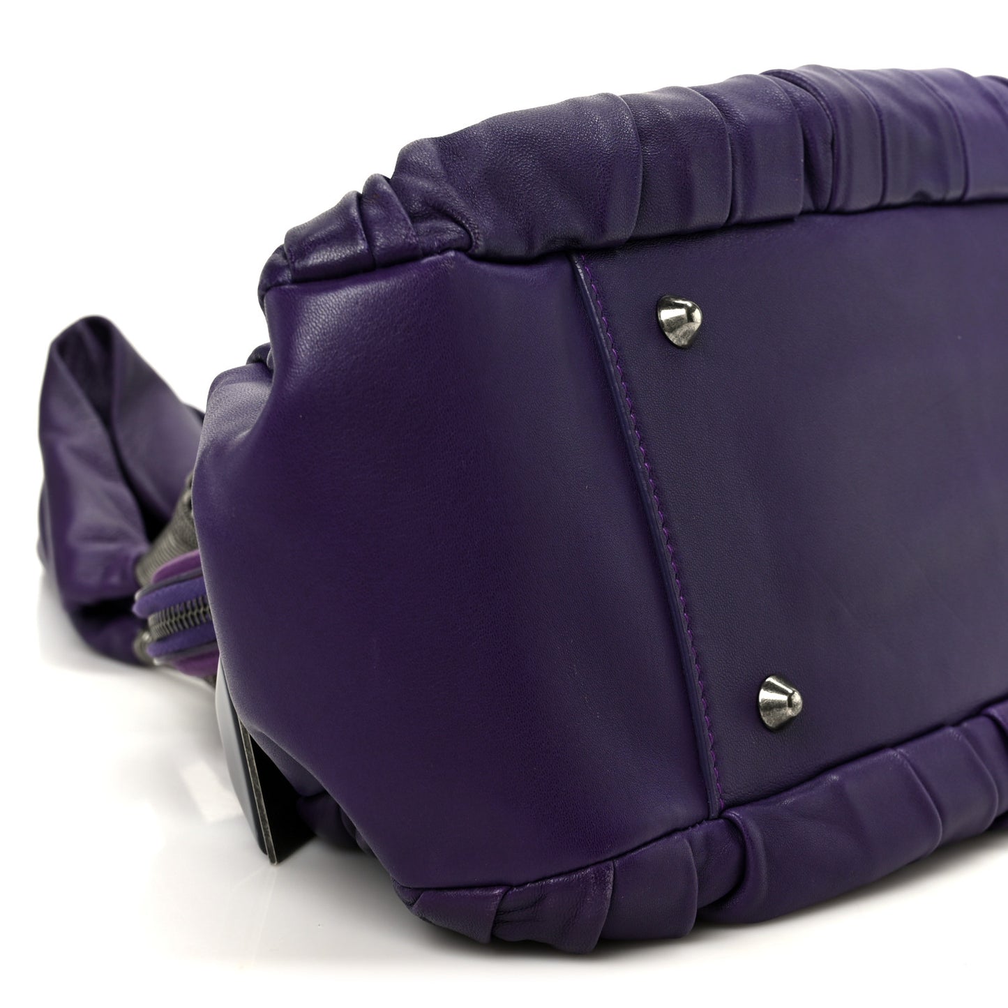 Lambskin Plisse Pleated Frame Satchel Violet Fonce