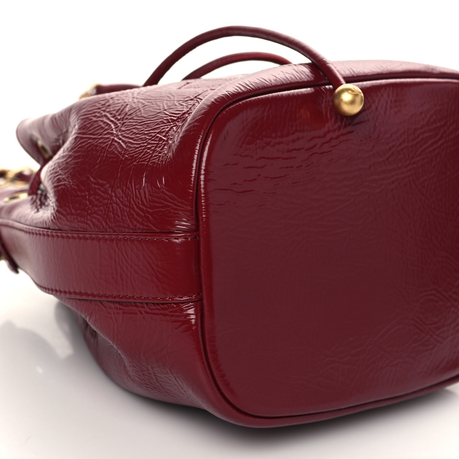 Chanel Shiny Aged Calfskin CC Chain Mini Drawstring Bag Red 8 of 10