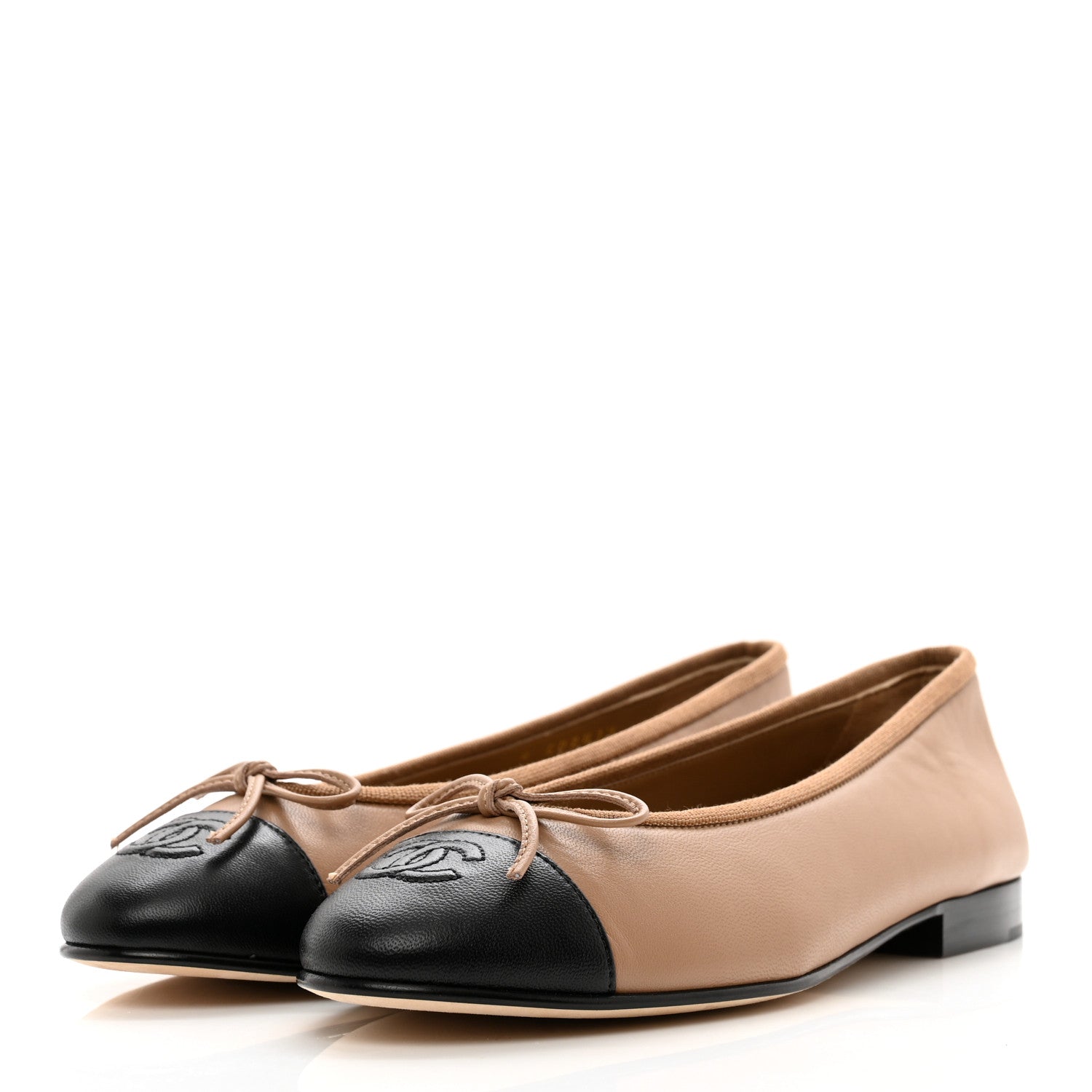 Chanel Lambskin Cap Toe CC Ballerina Flats 37 Dark Beige Black 3 of 9