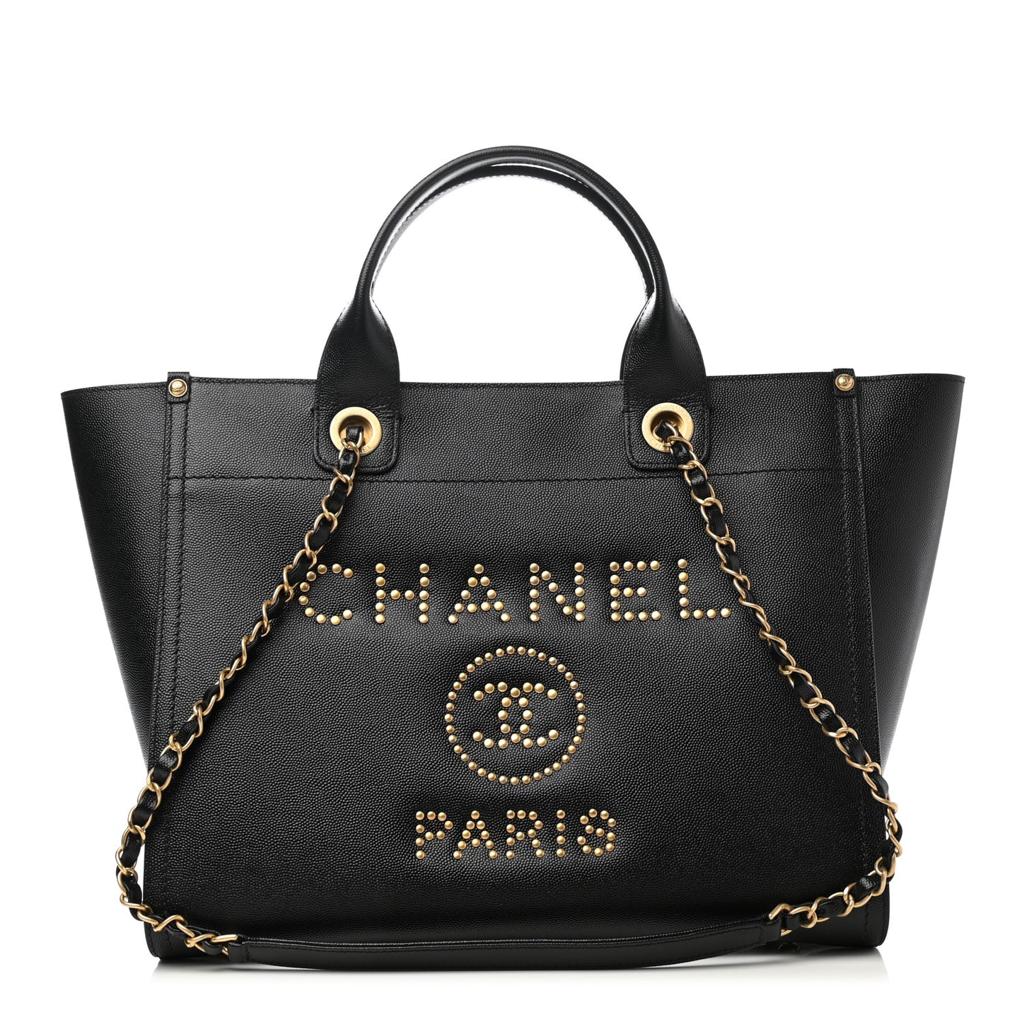 Caviar Small Studded Deauville Tote Black