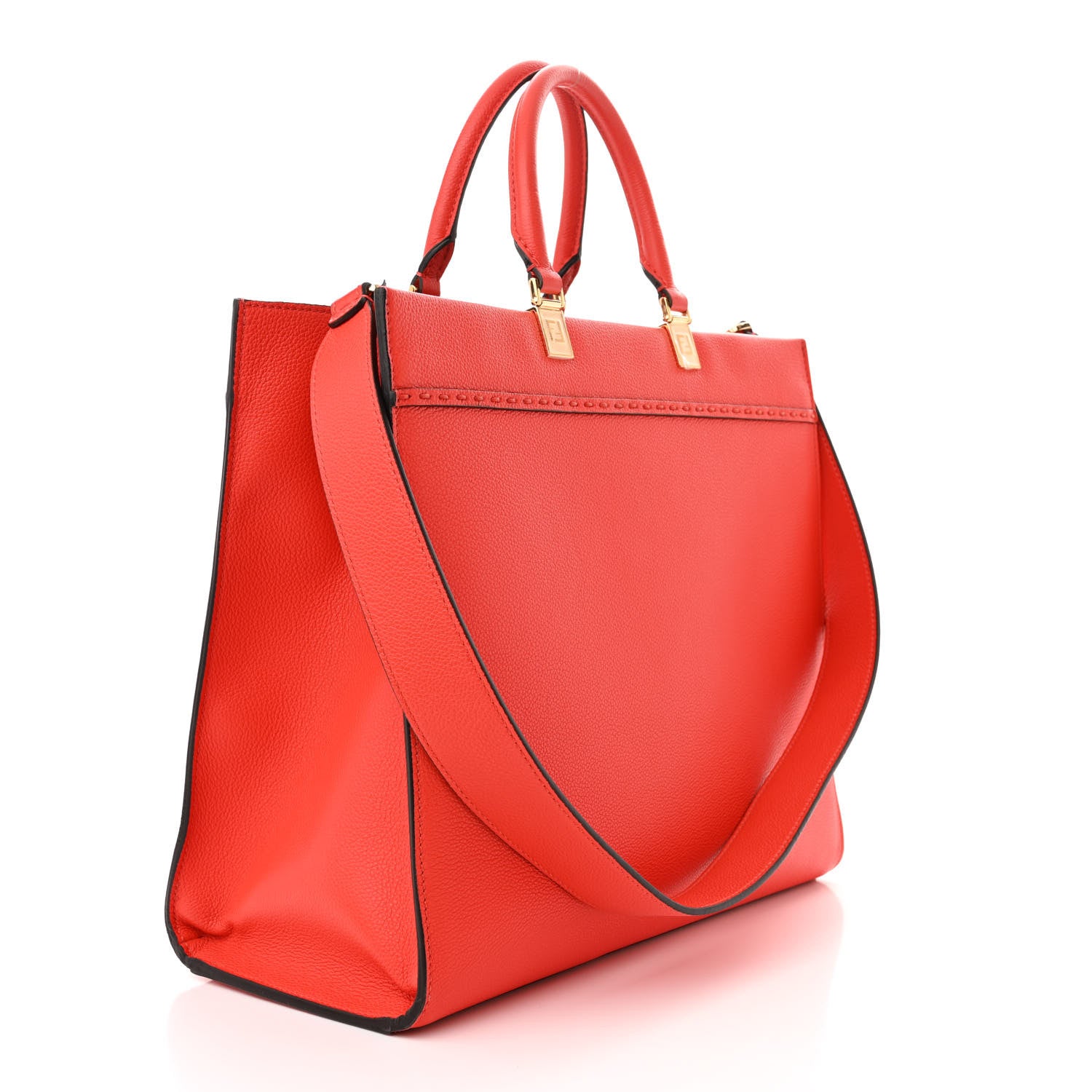 Fendi Vitello Cher Logo Debossed Medium Fendi Sunshine Shopper Tote Lava 3 of 14