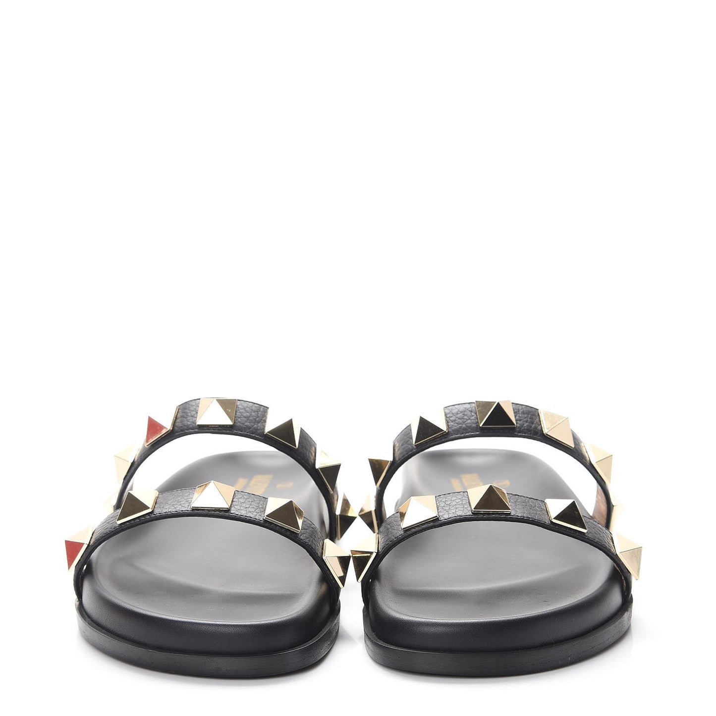 Pebbled Calfskin Macro Rockstud Lock Slide Sandals 39 Black