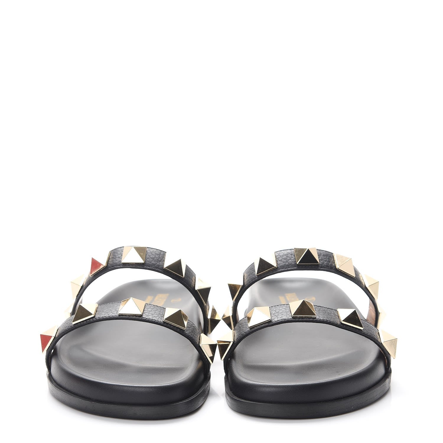 Valentino Garavani Pebbled Calfskin Macro Rockstud Lock Slide Sandals 39 Black 2 of 9