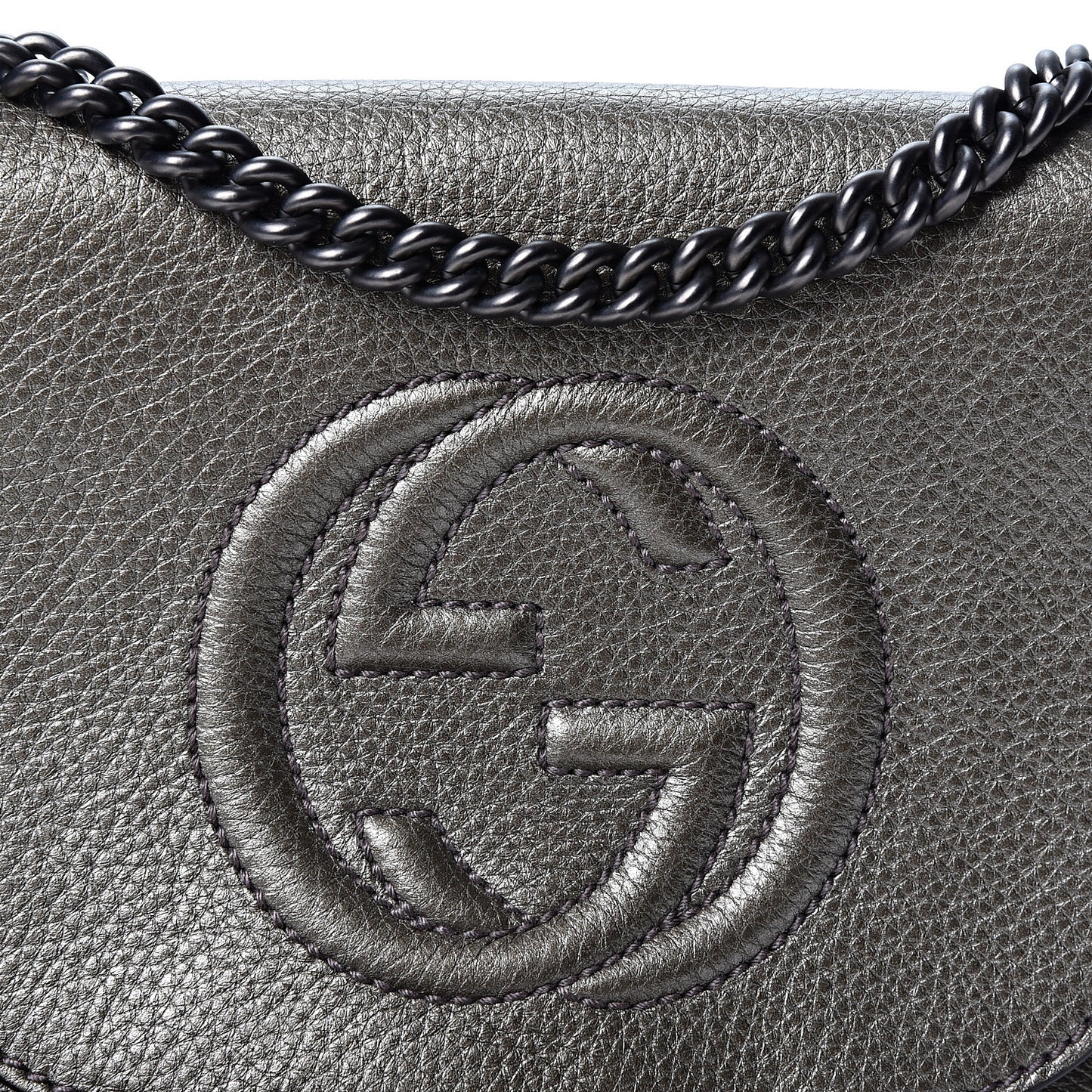 Metallic Pebbled Calfskin Small Soho Flap Crossbody Sasso