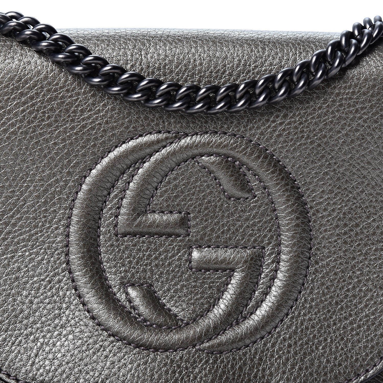 Gucci Metallic Pebbled Calfskin Small Soho Flap Crossbody Sasso 7 of 9