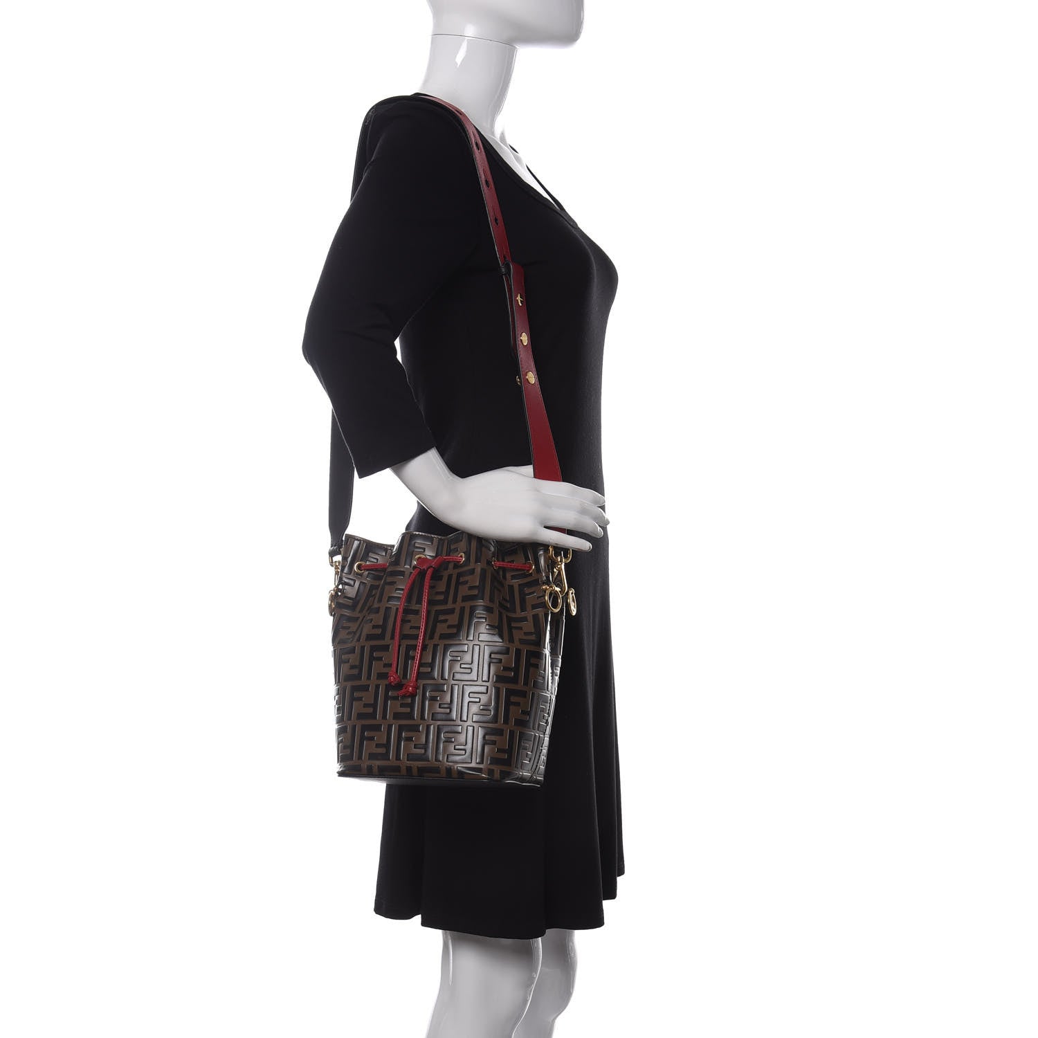 Fendi Vitello Grace F is Fendi Bi-Color FF 1974 Embossed Grande Mon Tresor Bucket Bag Maya Black Fragola 2 of 10