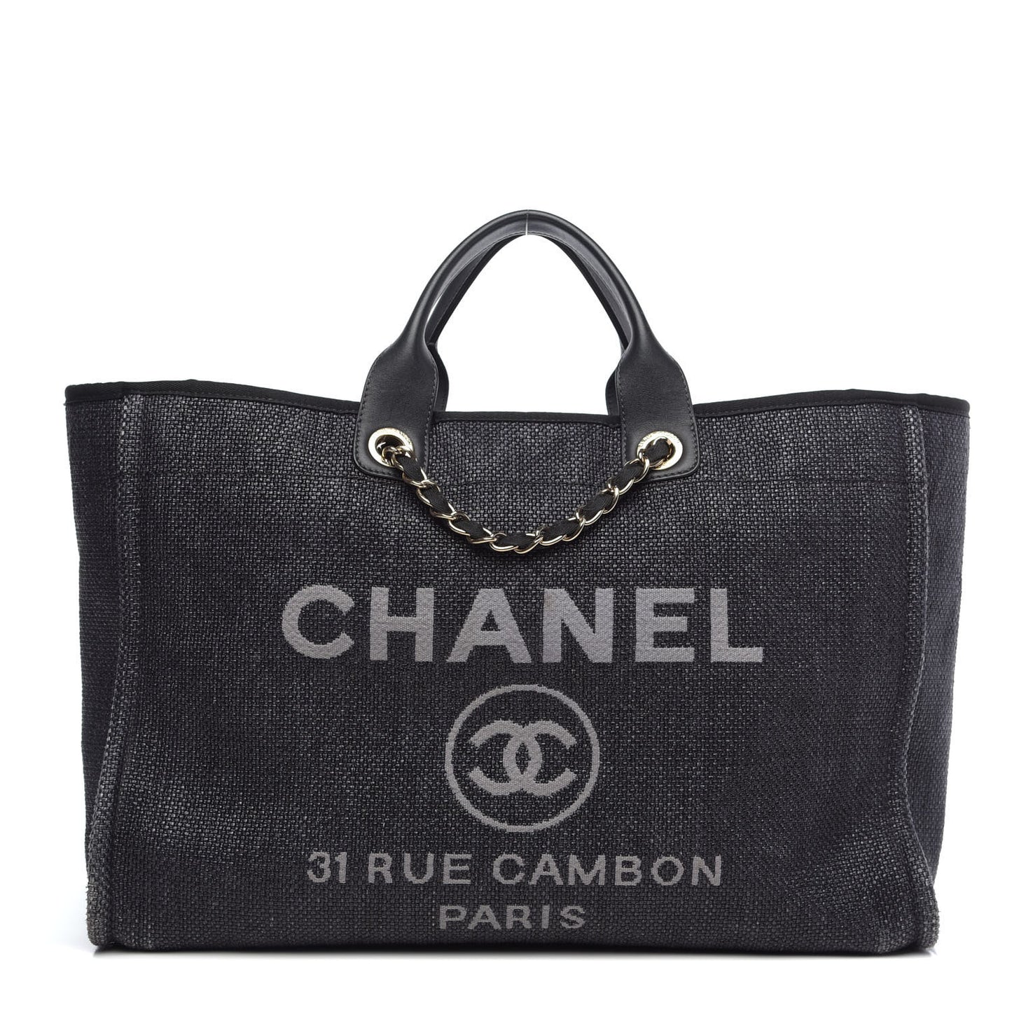 Woven Straw Raffia Large Deauville Tote Black