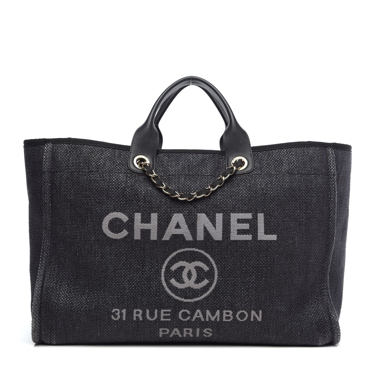 Chanel Woven Straw Raffia Large Deauville Tote Black 1 of 12