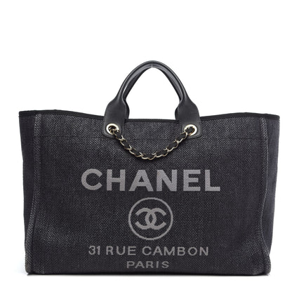 Chanel Woven Straw Raffia Large Deauville Tote Black 1 of 12