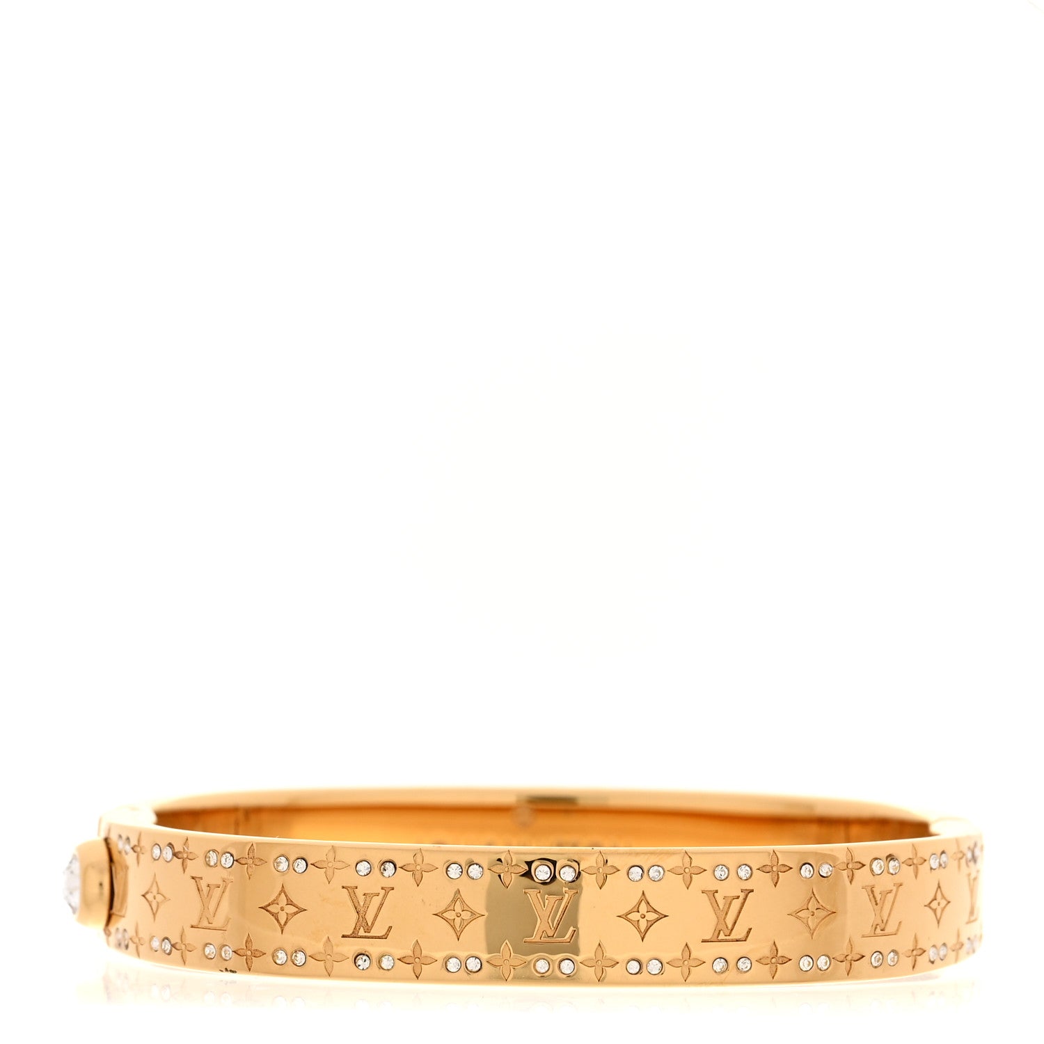 Louis Vuitton Brass Crystal Monogram Nanogram Strass Cuff S Gold 1 of 8