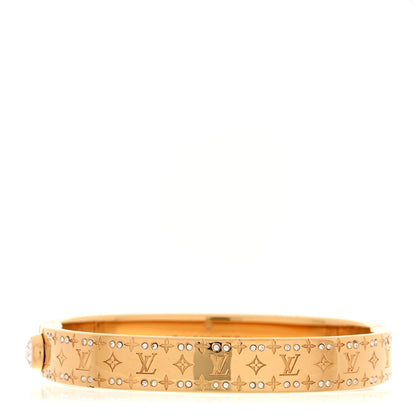 Louis Vuitton Brass Crystal Monogram Nanogram Strass Cuff S Gold 1 of 8
