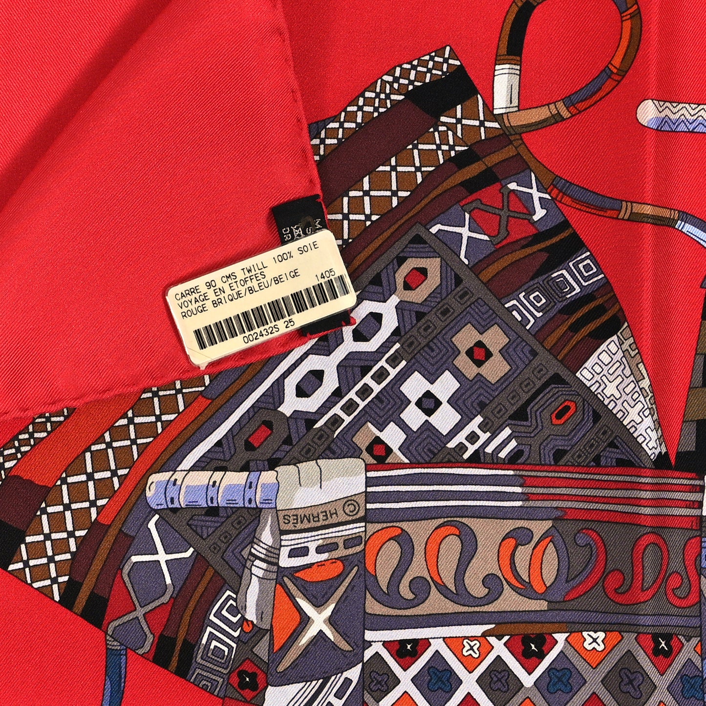 Silk Voyage En Etoffes Scarf 90 Rouge Brique Bleu Beige