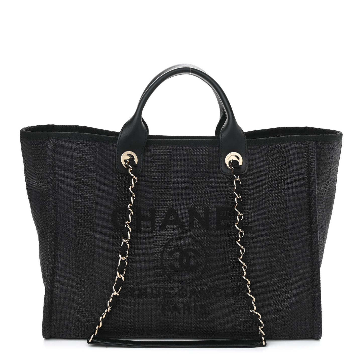 Mixed Fibers Calfskin Striped Medium Deauville Tote Black