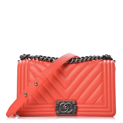 Chanel Calfskin Chevron Quilted Medium Boy Flap Coral 1 of 10