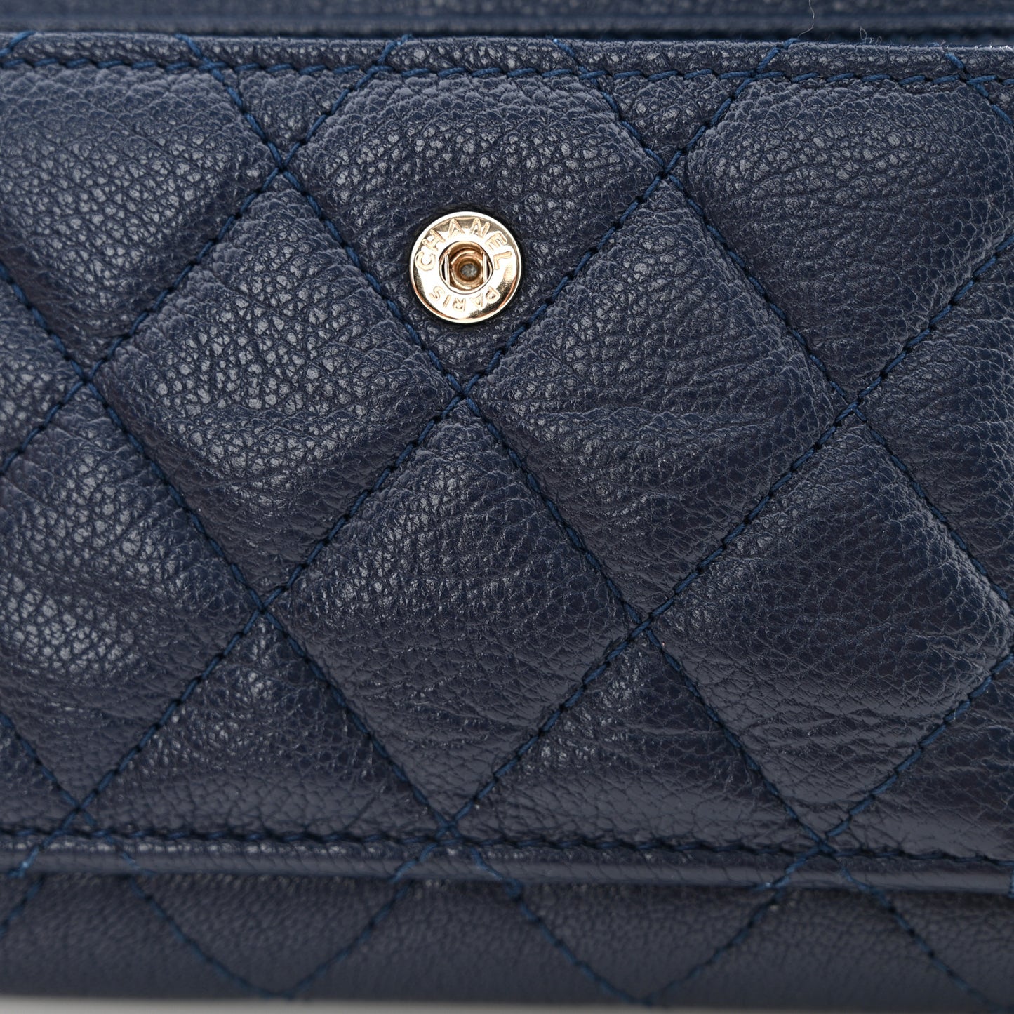 Goatskin Quilted Tri-Color In & Out Zip Around Wallet Navy Turquoise Pink