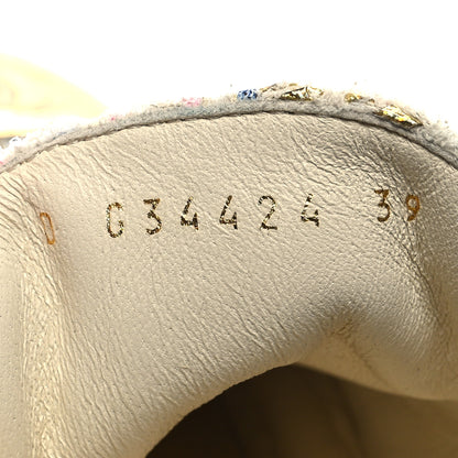 Chanel Tweed Laminated Lambskin Lace Up Espadrilles 39 Pink Blue Gold White 6 of 9