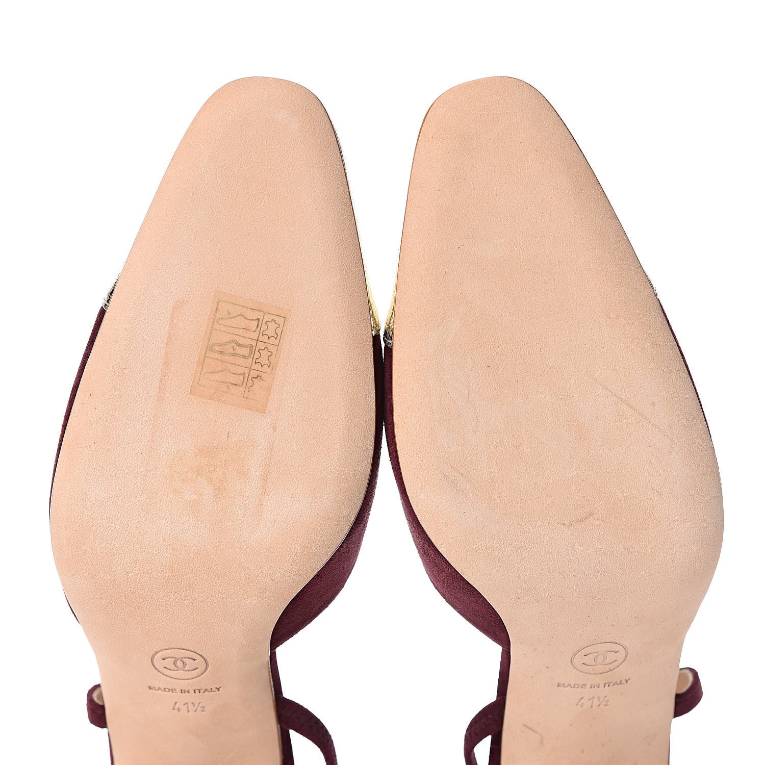 Chanel Kid Suede Metallic Lambskin Cap Toe CC Slingback Pumps 41.5 Burgundy Gold 8 of 9