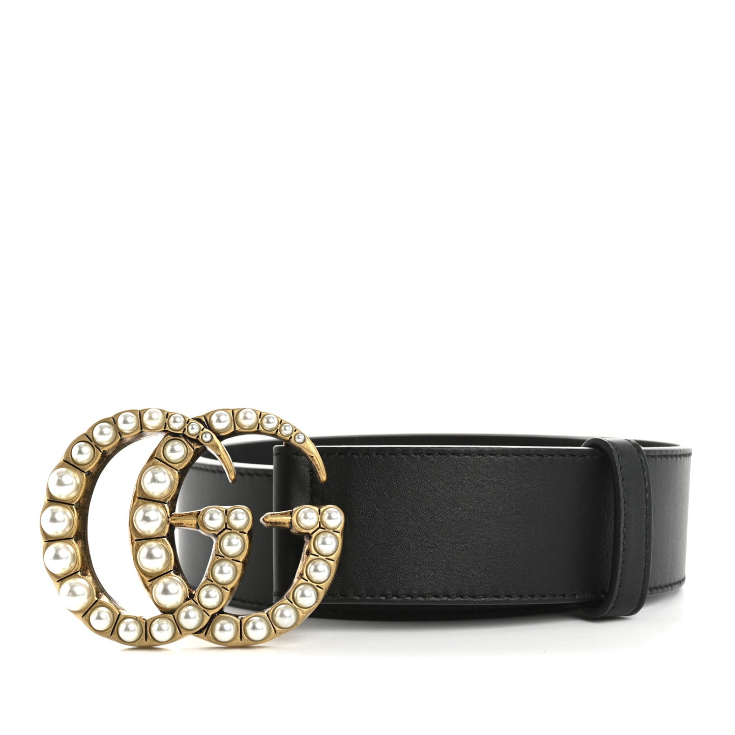 Calfskin Pearl Double G 85 34 Belt Black Cream