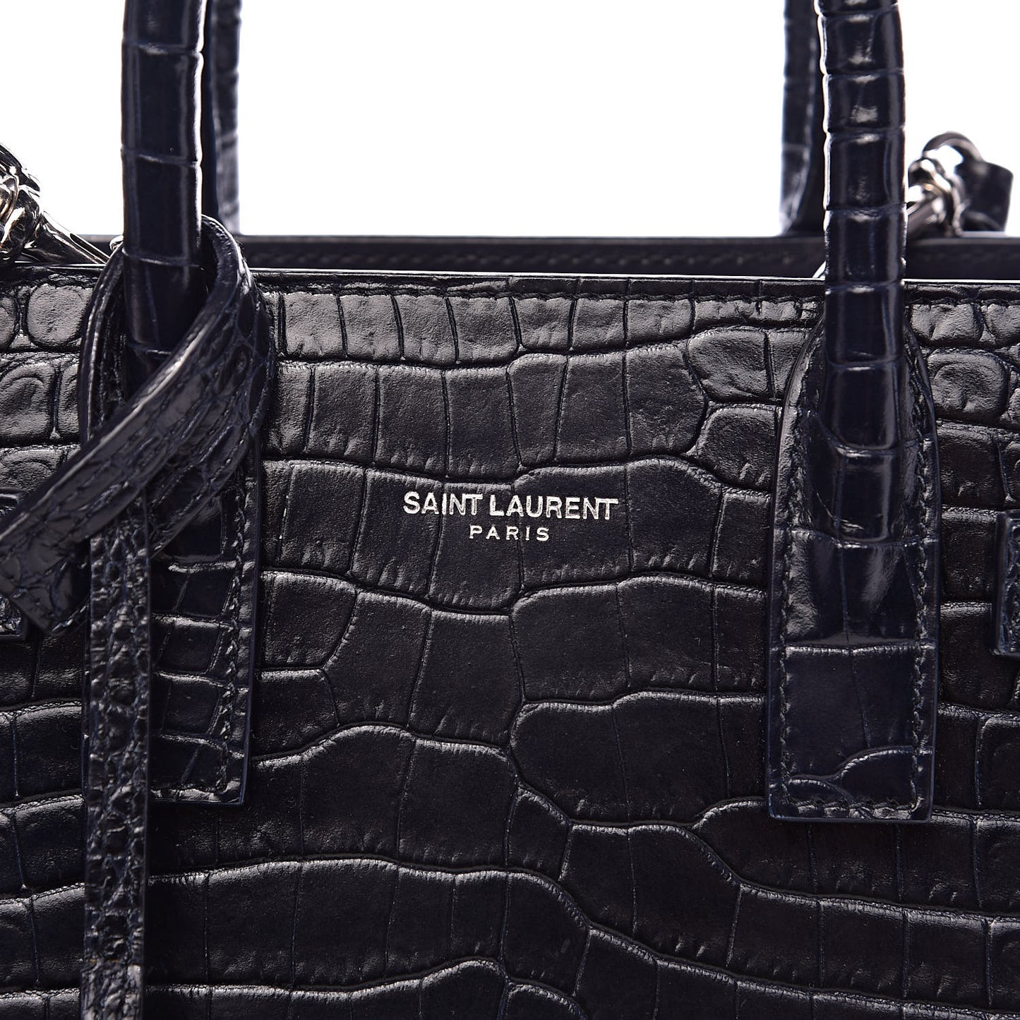 Calfskin Crocodile Embossed Nano Sac De Jour Navy