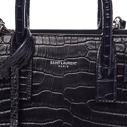 Saint Laurent Calfskin Crocodile Embossed Nano Sac De Jour Navy 8 of 11