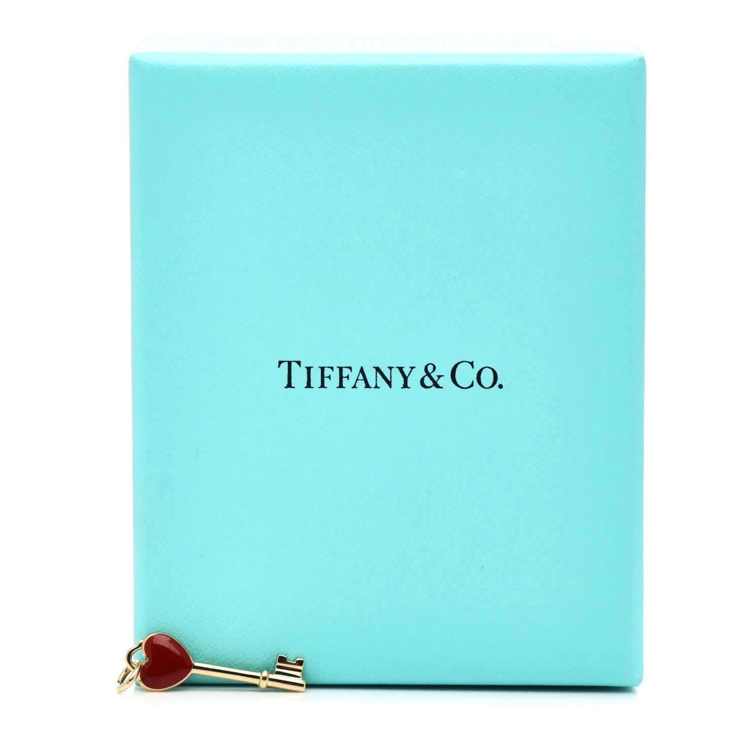 18K Yellow Gold Enamel Mini Heart Key Pendant Red