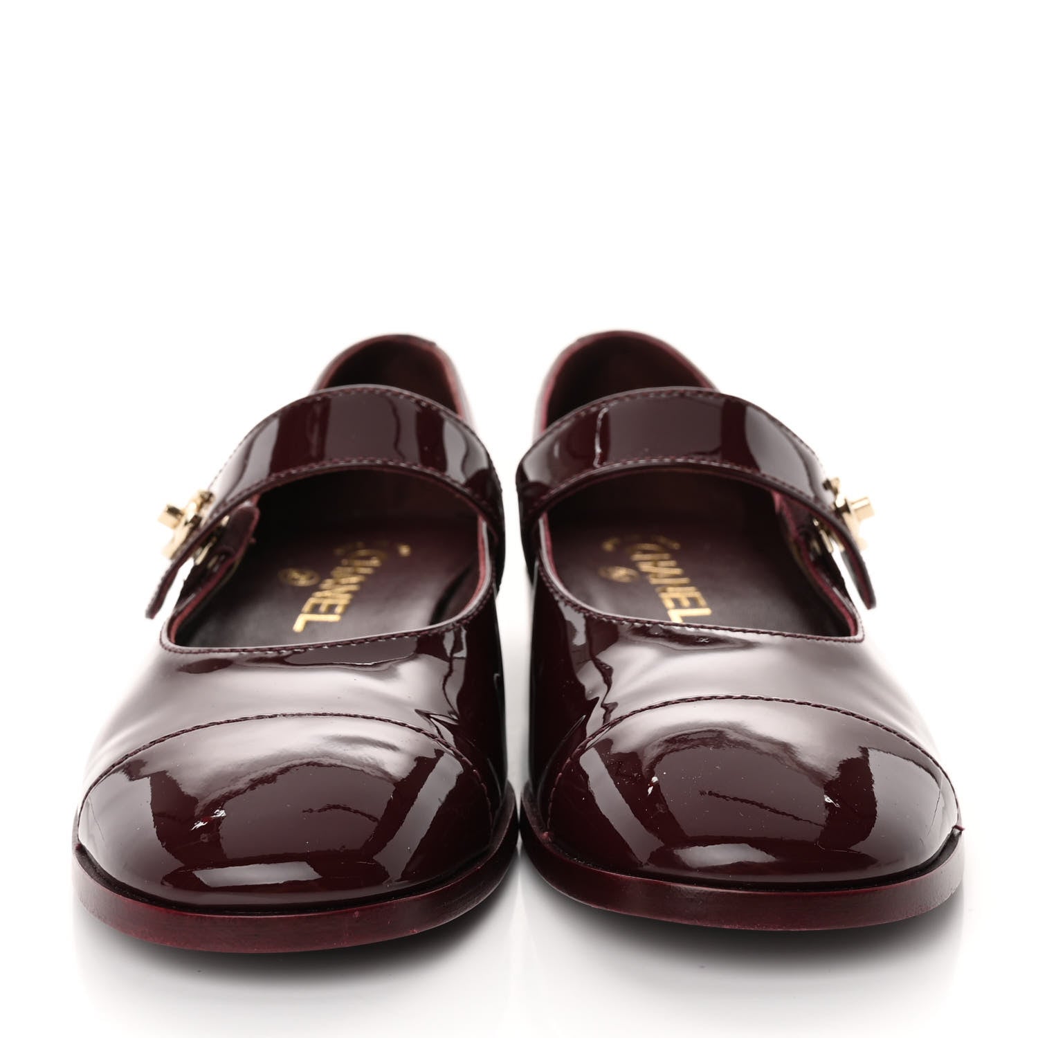 Chanel Patent Calfskin Mary Janes Flats 37 Burgundy 2 of 13