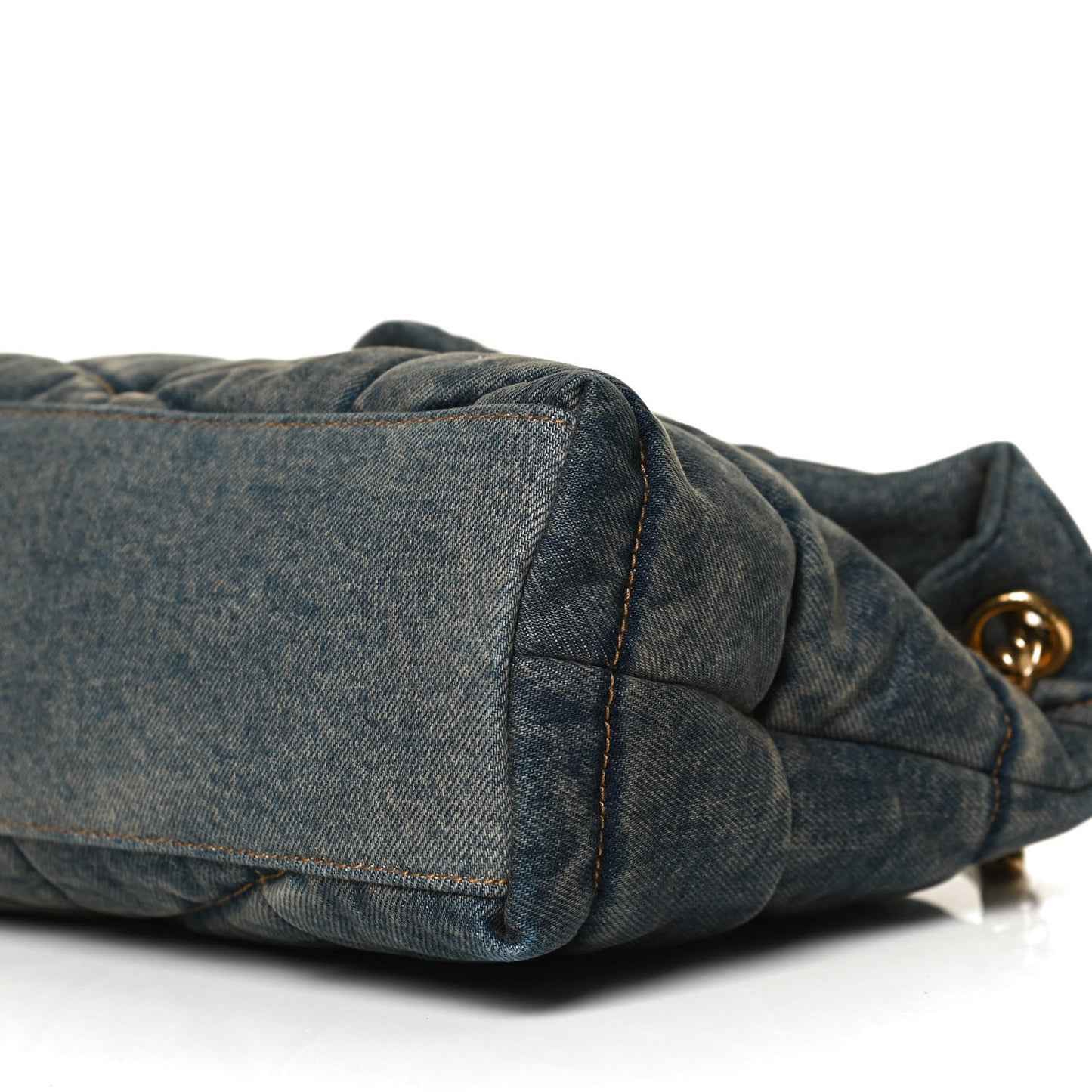 Denim Quilted Small Loulou Puffer Monogram Chain Satchel Blue Cinnamon