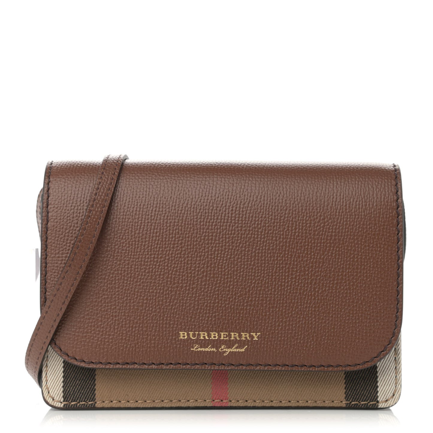 Grained Calfskin House Check Tartan Mix Hampshire Wallet On Chain Tan