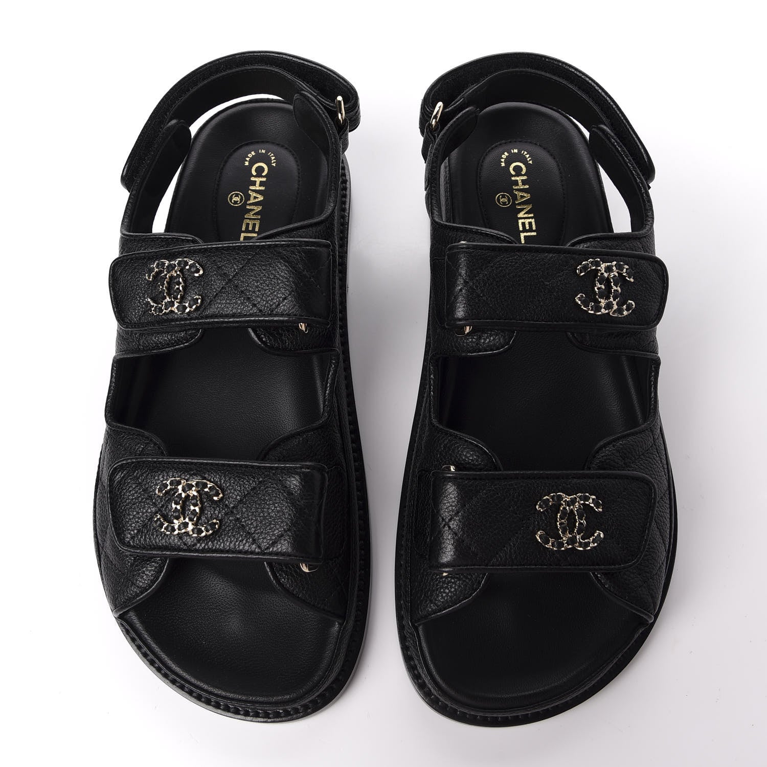 Chanel Grained Calfskin Velcro Dad Sandals 36 Black 5 of 11
