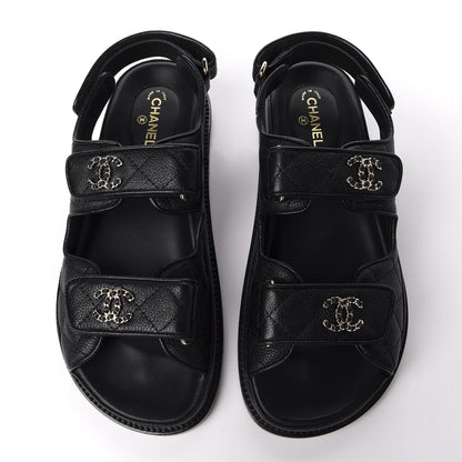 Chanel Grained Calfskin Velcro Dad Sandals 36 Black 5 of 11