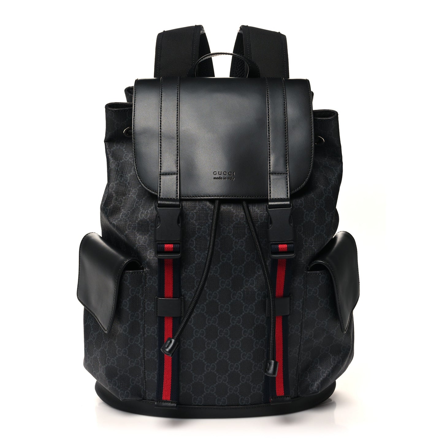 Soft GG Supreme Monogram Calfskin Web Double Buckle Backpack Black