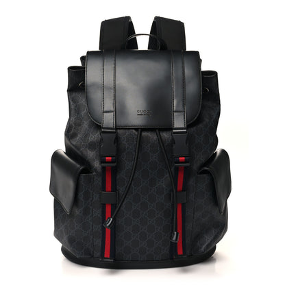 Gucci Soft GG Supreme Monogram Calfskin Web Double Buckle Backpack Black 1 of 10