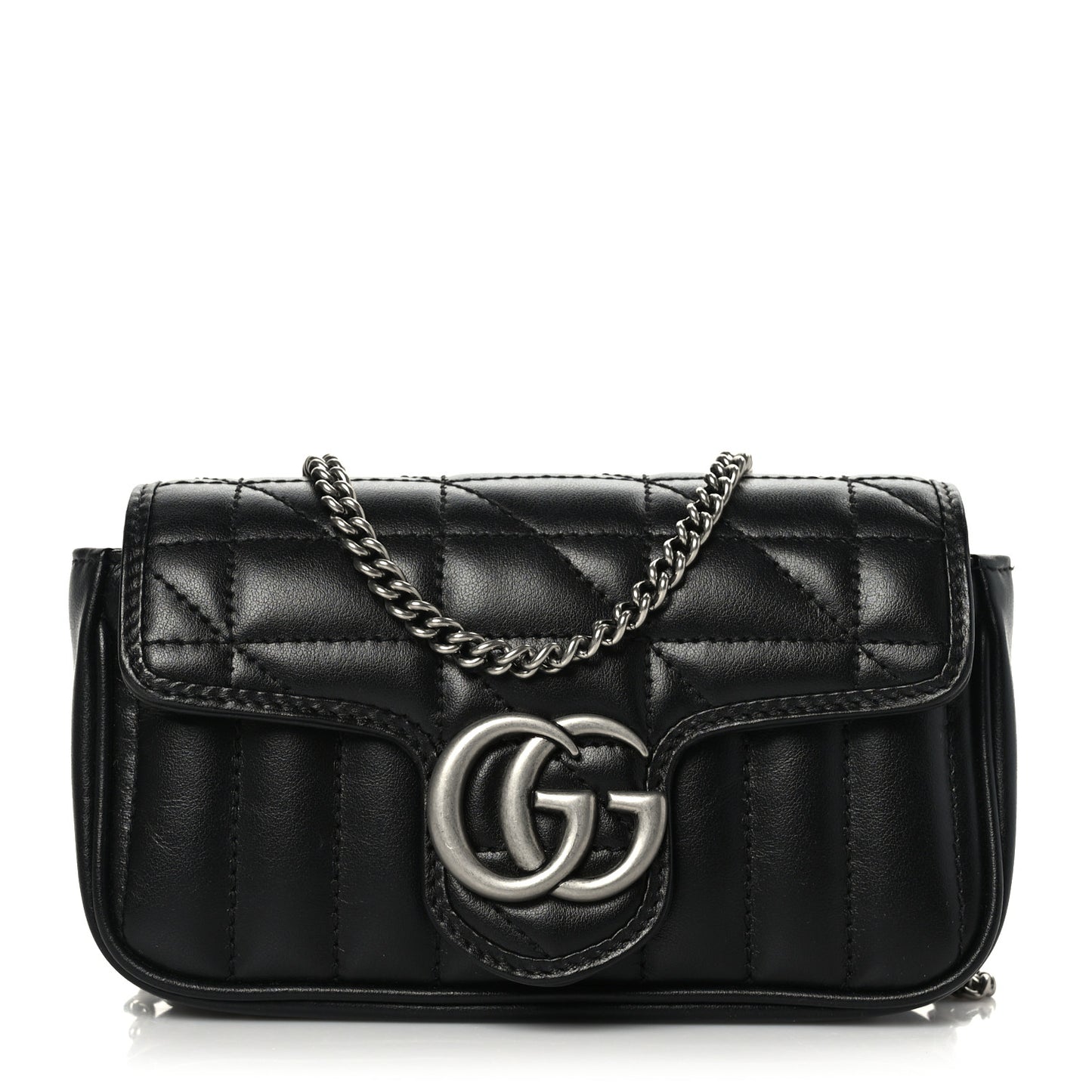 Calfskin Matelasse Aria Super Mini GG Marmont Shoulder Bag Black