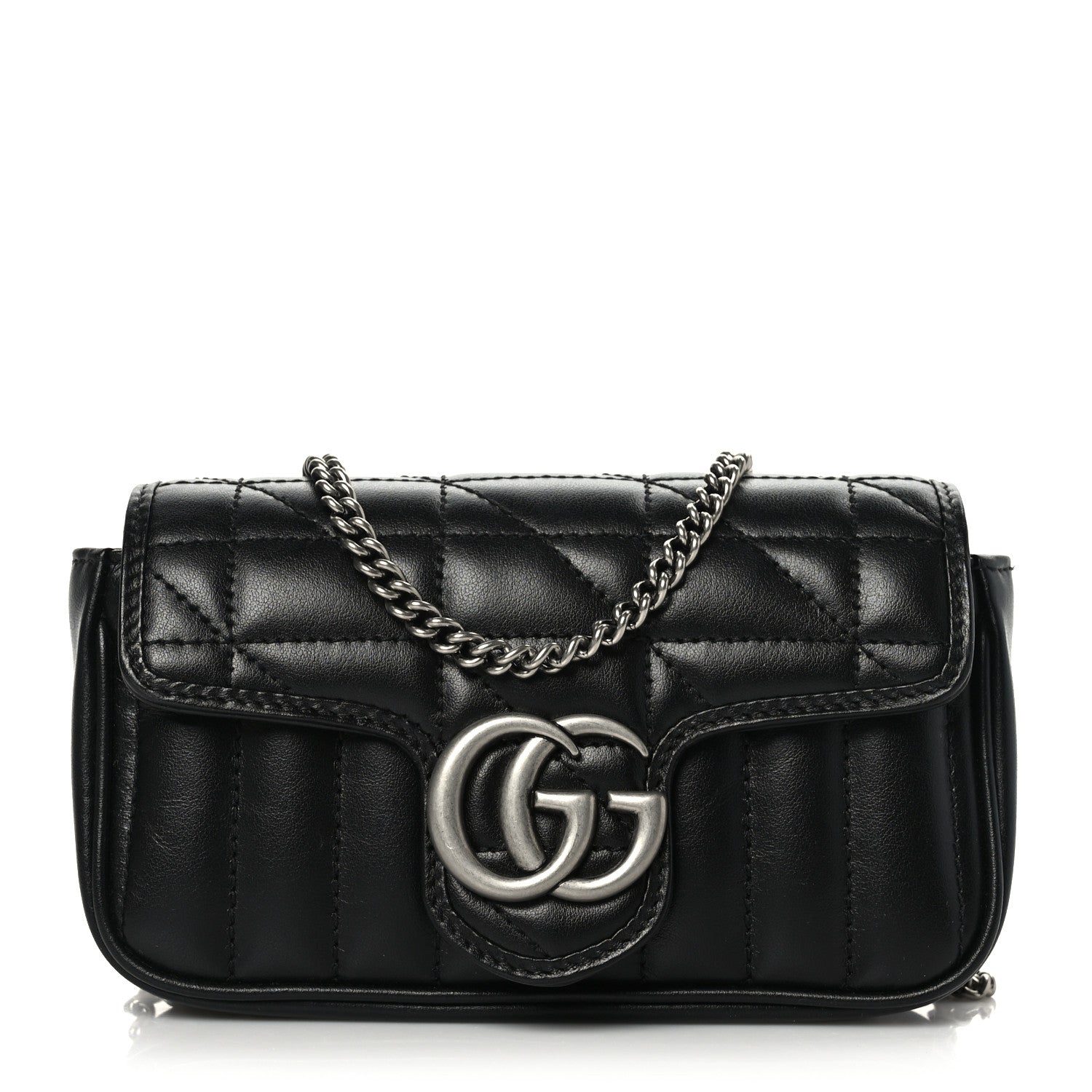 Gucci Calfskin Matelasse Aria Super Mini GG Marmont Shoulder Bag Black 1 of 9