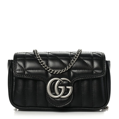 Gucci Calfskin Matelasse Aria Super Mini GG Marmont Shoulder Bag Black 1 of 9