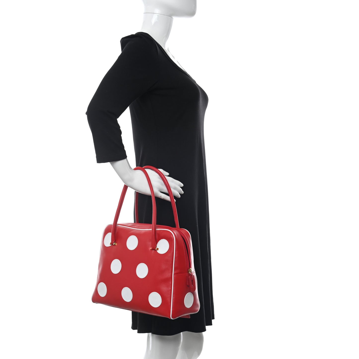 Calfskin Polka Dot Satchel Red White