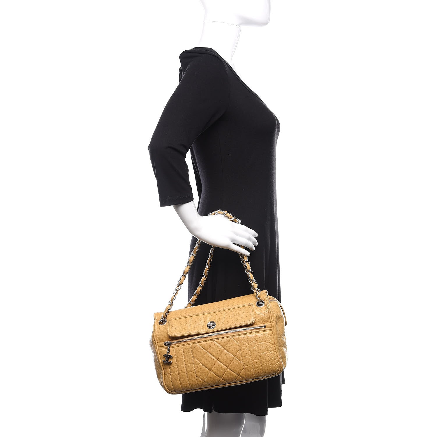 Chanel Calfskin Perforated 50's Satchel Yellow 2 of 12