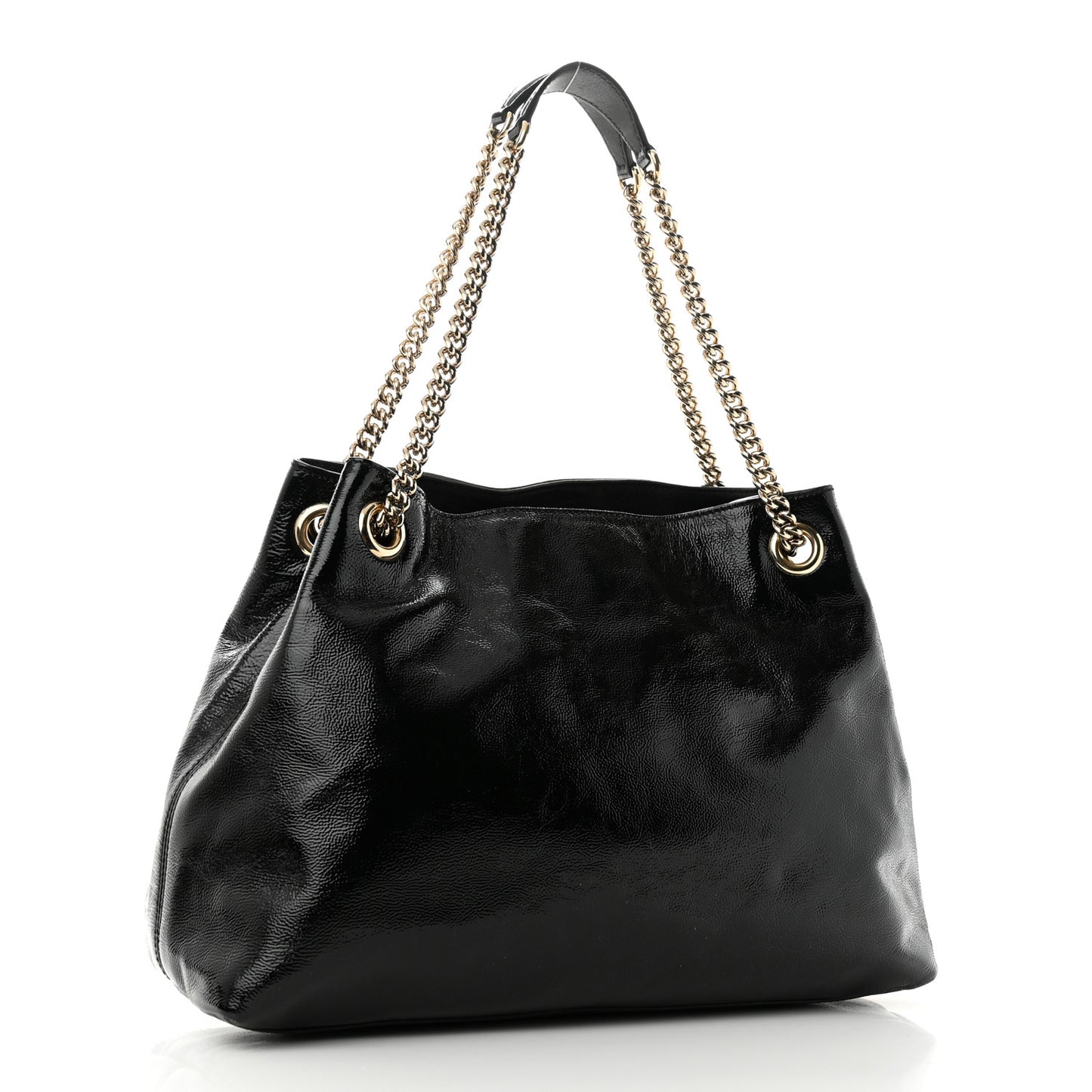 Patent Medium Soho Chain Shoulder Bag Black