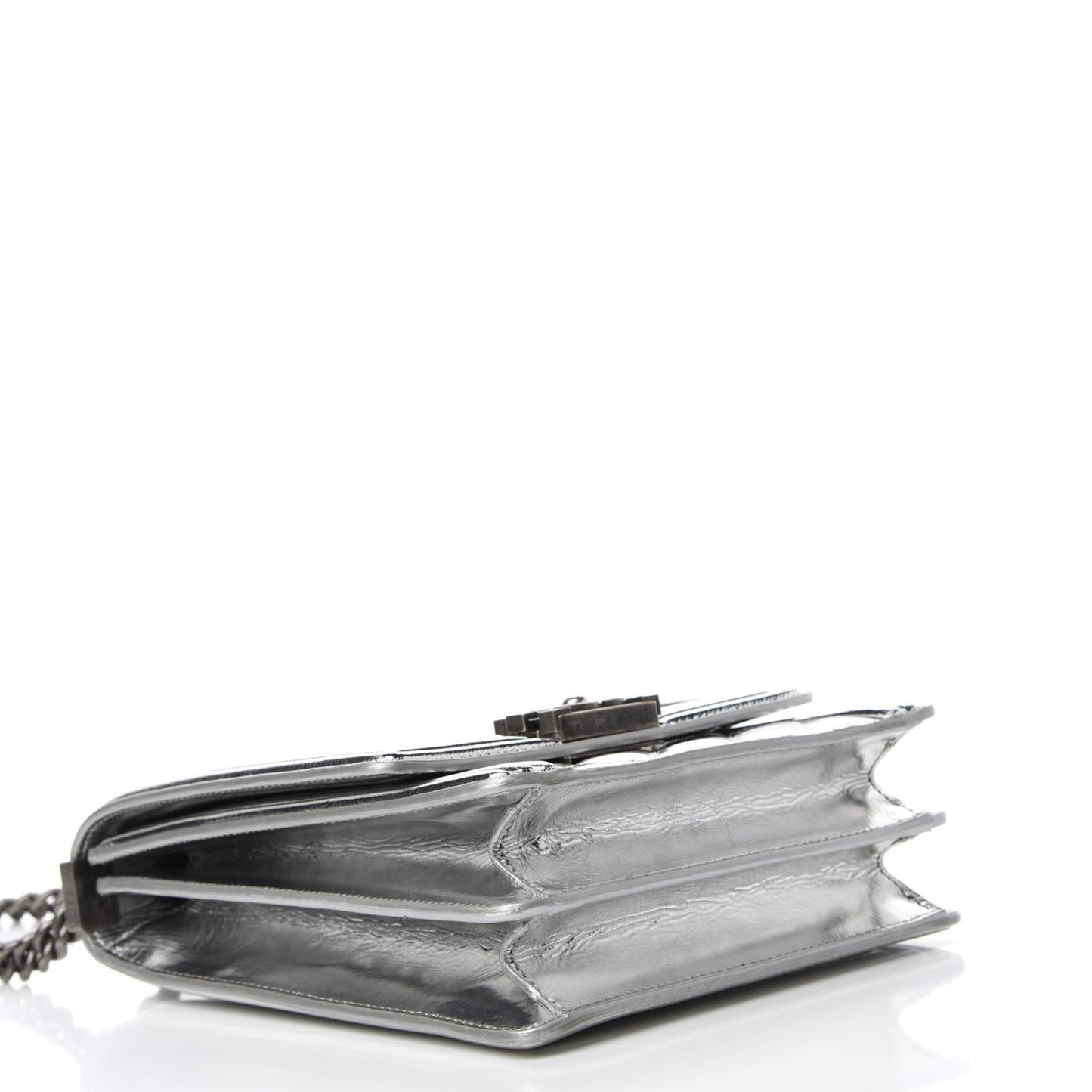 Metallic Goatskin Quilted North South Boy Flap Silver