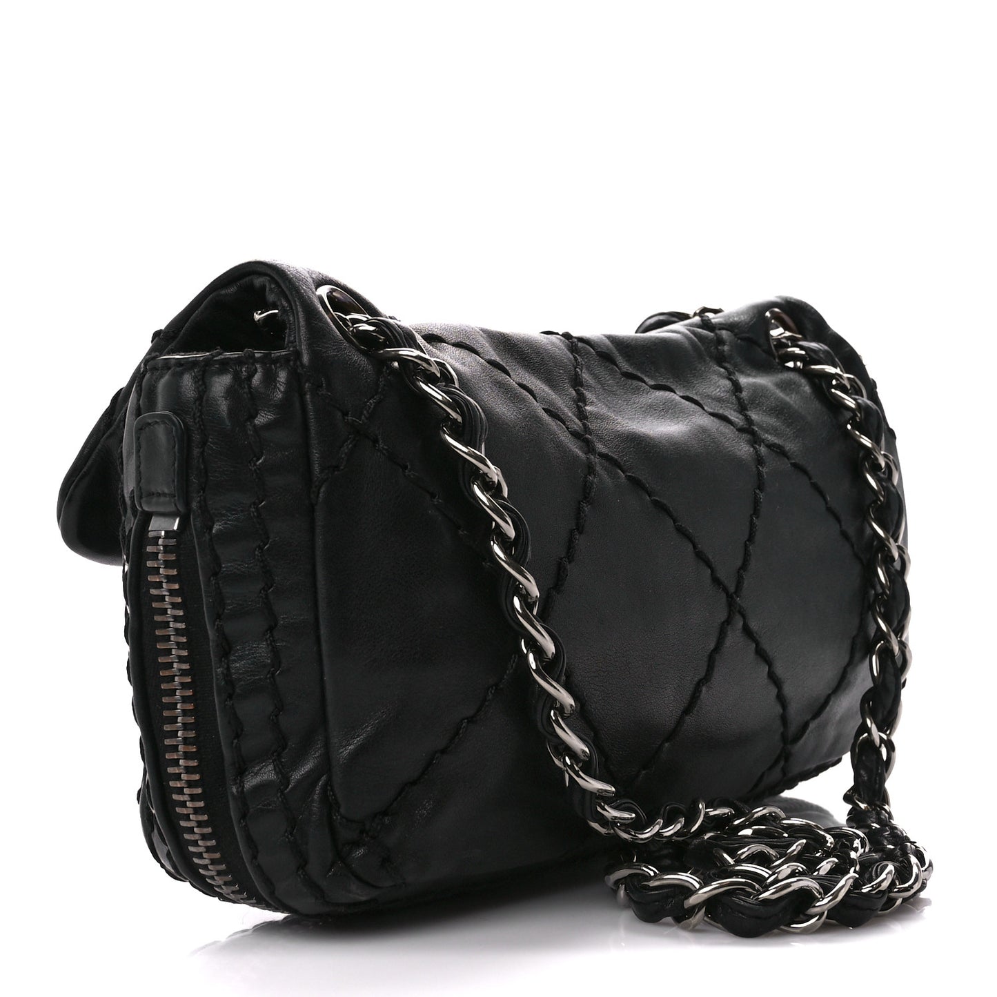 Calfskin Stitched Expandable Flap Black
